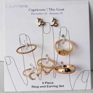 Capricorn Zodiac 5 Piece Ring and Earring Set